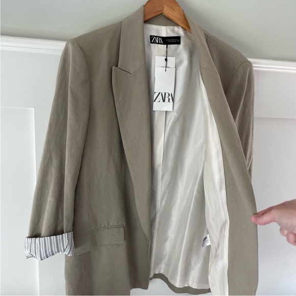 ZARA Linen Blend Roll Up Sleeve Open Front Blazer XXL New with tags - Picture 5 of 8